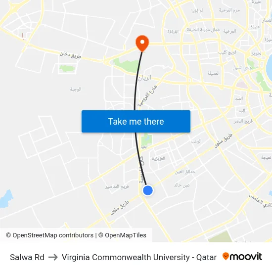 Salwa Road to Virginia Commonwealth University - Qatar map
