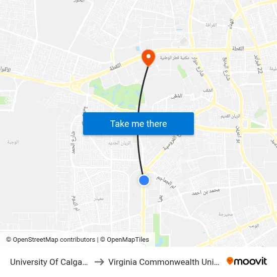 University of Calgary in Qatar to Virginia Commonwealth University - Qatar map