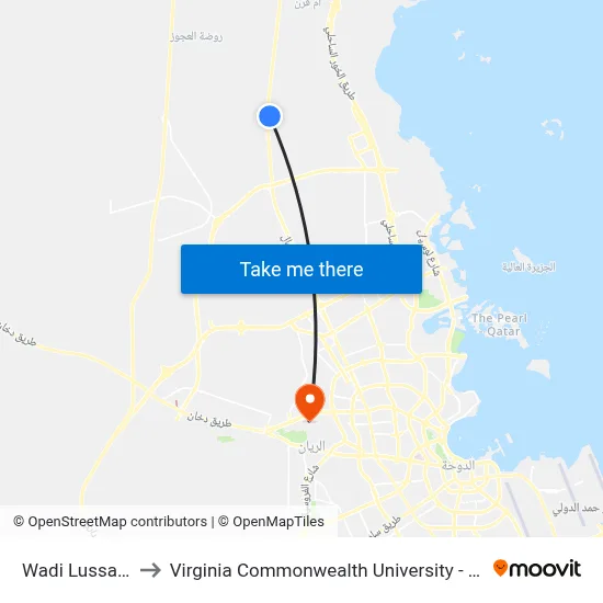 Wadi Lussail 4 to Virginia Commonwealth University - Qatar map