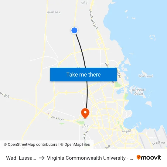 Wadi Lussail 5 to Virginia Commonwealth University - Qatar map