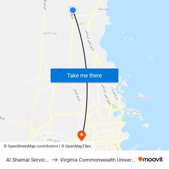 Al Shamal Service Road to Virginia Commonwealth University - Qatar map