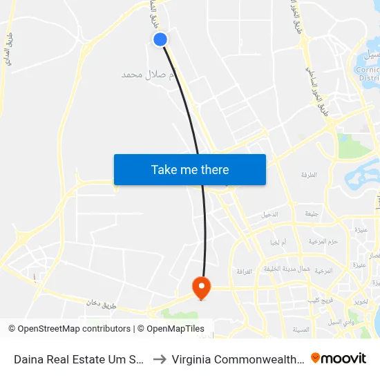 Daina Real Estate Um Salal Gate Complex to Virginia Commonwealth University - Qatar map
