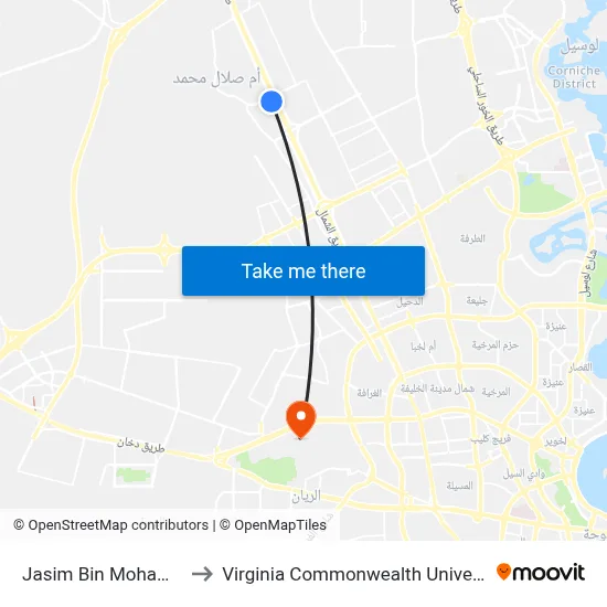 Jasim Bin Mohammed Street to Virginia Commonwealth University - Qatar map