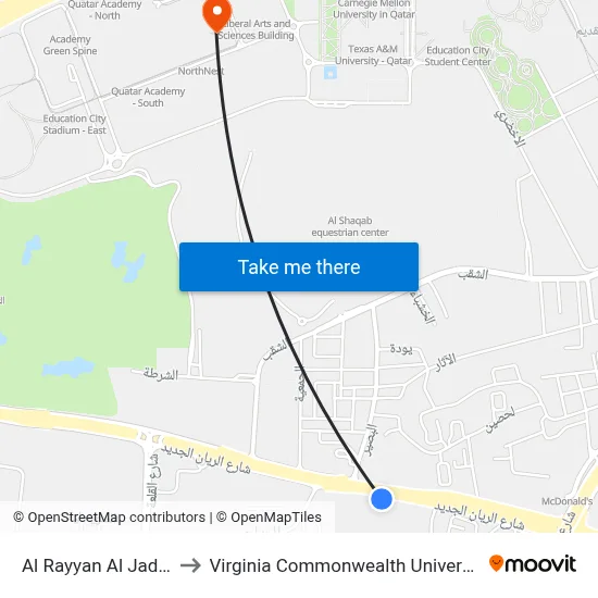 Al Rayyan Al Jadeed St to Virginia Commonwealth University - Qatar map