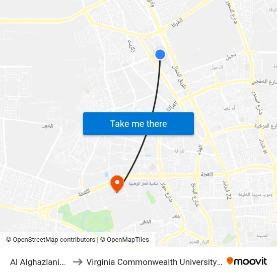 Al Alghazlaniya St to Virginia Commonwealth University - Qatar map