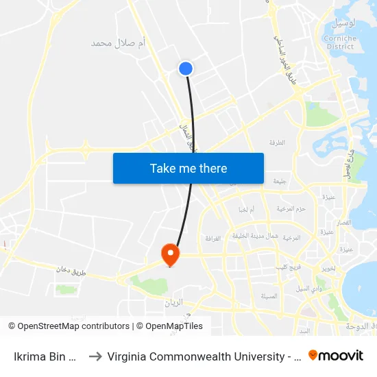 Ikrima Bin Amr to Virginia Commonwealth University - Qatar map