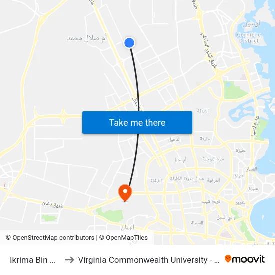 Ikrima Bin Amr to Virginia Commonwealth University - Qatar map