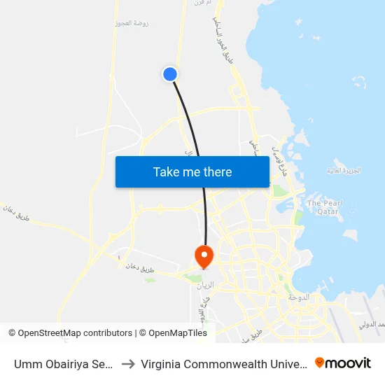 Umm Obairiya Service Road to Virginia Commonwealth University - Qatar map