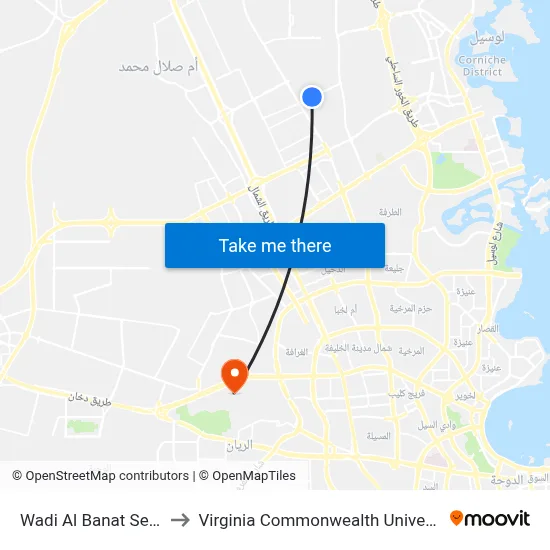 Wadi Al Banat Service Street to Virginia Commonwealth University - Qatar map