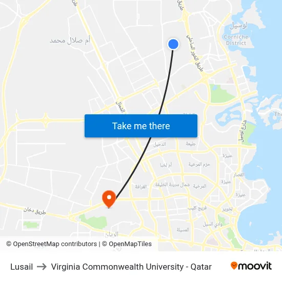 Lusail to Virginia Commonwealth University - Qatar map