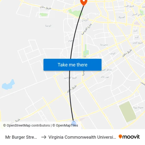 Mr Burger Street 590 to Virginia Commonwealth University - Qatar map