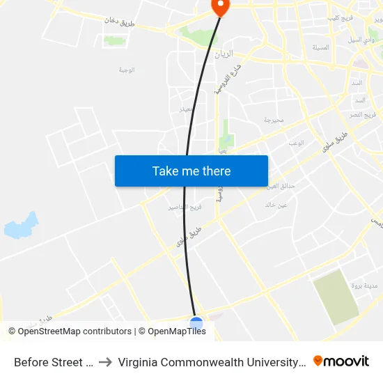 Before Street 588 to Virginia Commonwealth University - Qatar map