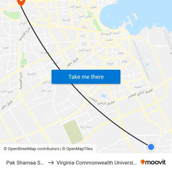 Pak Shamaa School to Virginia Commonwealth University - Qatar map