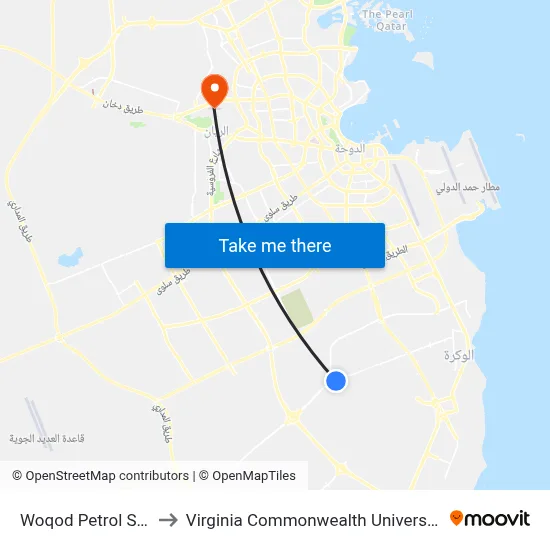 Woqod Petrol Station to Virginia Commonwealth University - Qatar map