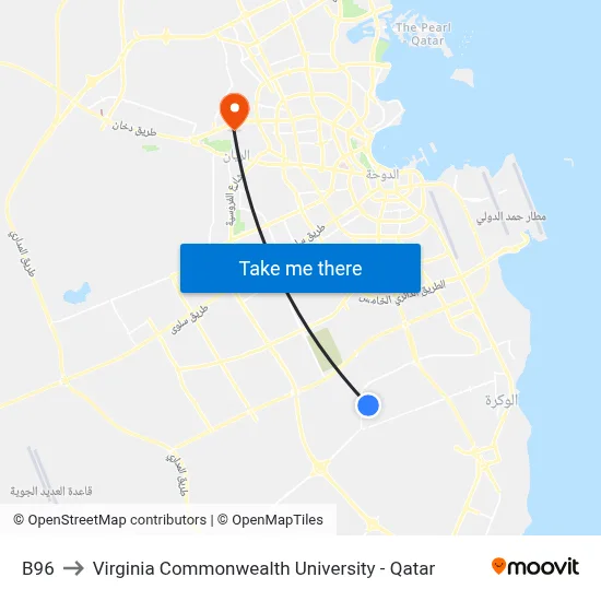 B96 to Virginia Commonwealth University - Qatar map