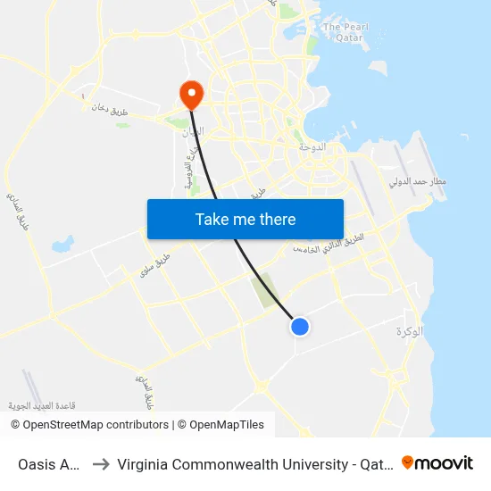 Oasis A64 to Virginia Commonwealth University - Qatar map