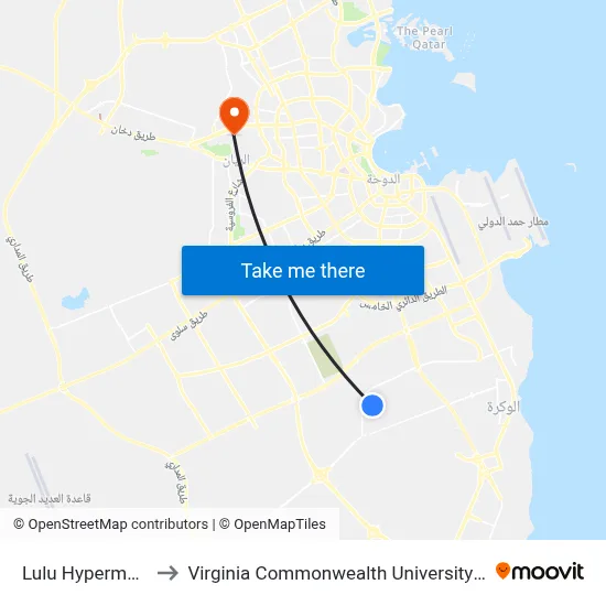 Lulu Hypermarket to Virginia Commonwealth University - Qatar map