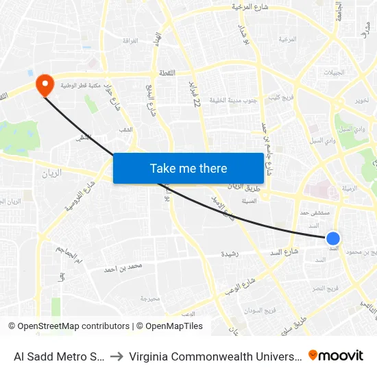Al Sadd Metro Station to Virginia Commonwealth University - Qatar map