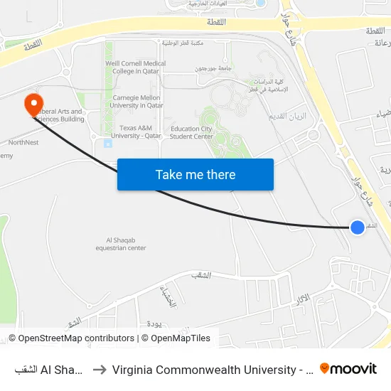 Al Shaqab to Virginia Commonwealth University - Qatar map
