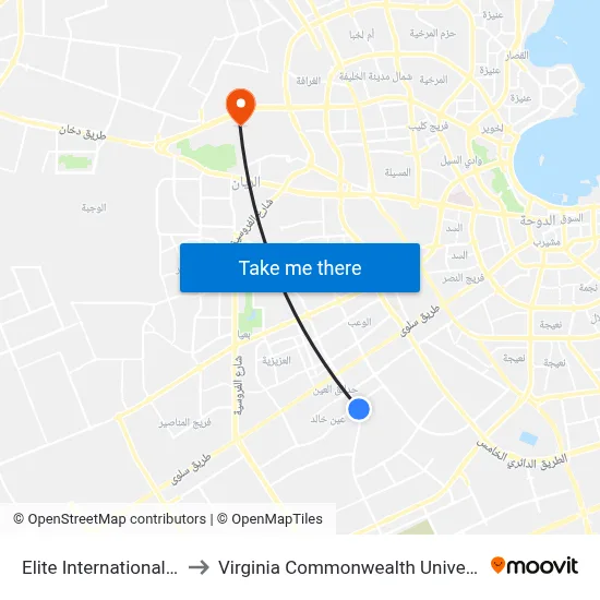 Elite International School to Virginia Commonwealth University - Qatar map