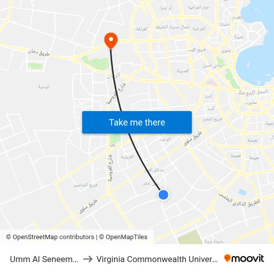 Umm Al Seneem Street to Virginia Commonwealth University - Qatar map