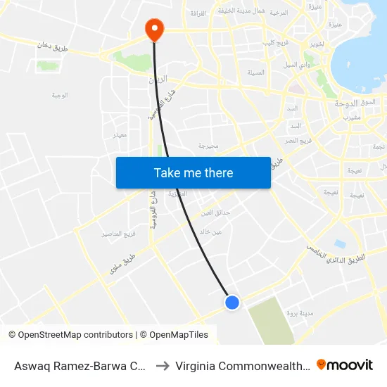 Aswaq Ramez-Barwa Commercial Avenue to Virginia Commonwealth University - Qatar map