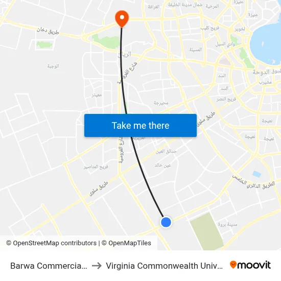 Barwa Commercial Avenue to Virginia Commonwealth University - Qatar map