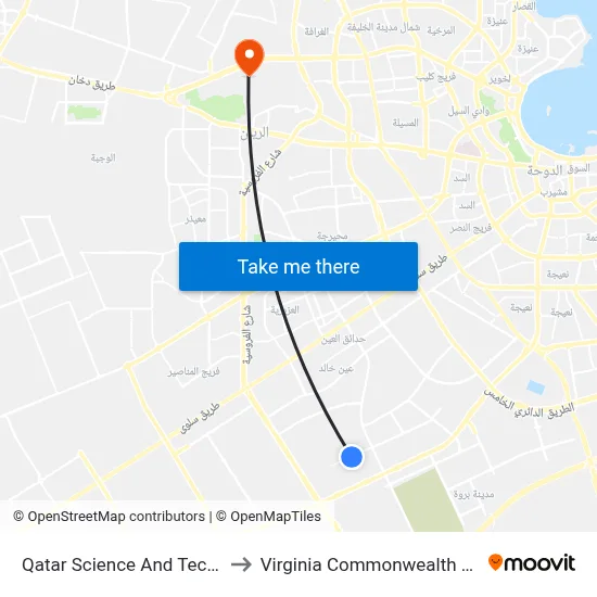 Qatar Science And Technology School to Virginia Commonwealth University - Qatar map