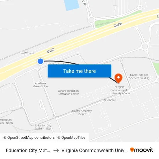 Education City Metro Station to Virginia Commonwealth University - Qatar map