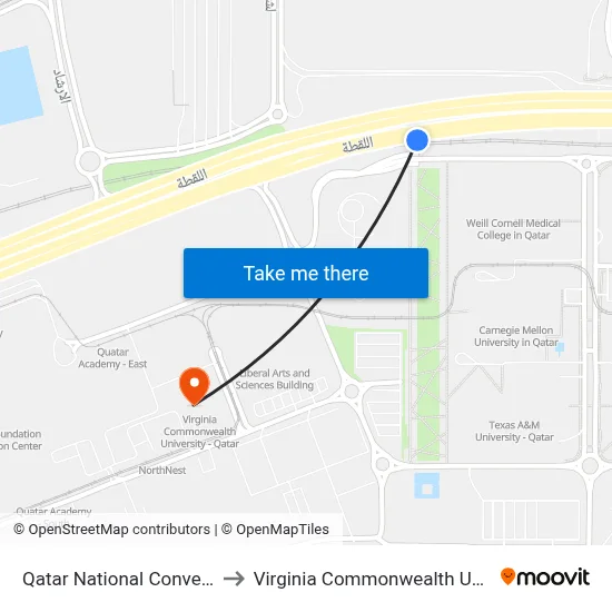 Qatar National Convention Centre to Virginia Commonwealth University - Qatar map