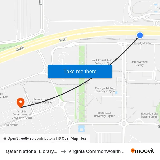 Qatar National Library Metro Station to Virginia Commonwealth University - Qatar map