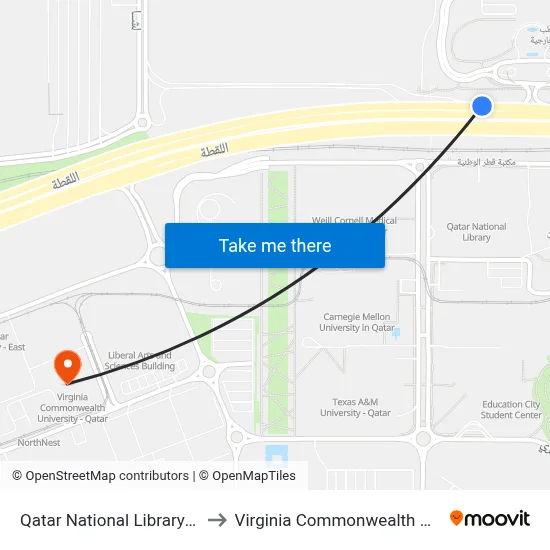 Qatar National Library Metro Station to Virginia Commonwealth University - Qatar map