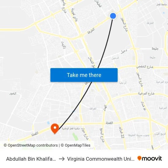 Abdullah Bin Khalifa Stadium 2 to Virginia Commonwealth University - Qatar map