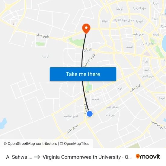 Al Sahwa Street to Virginia Commonwealth University - Qatar map