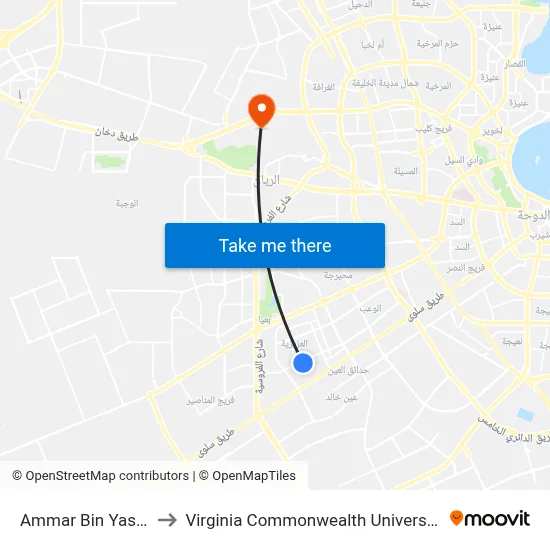 Ammar Bin Yasser Street to Virginia Commonwealth University - Qatar map