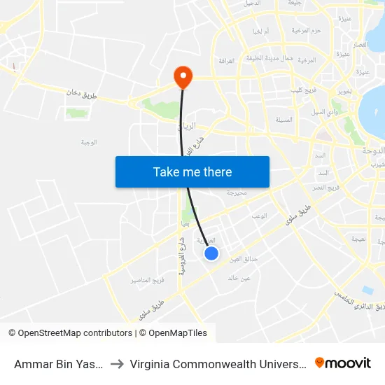 Ammar Bin Yasser Street to Virginia Commonwealth University - Qatar map