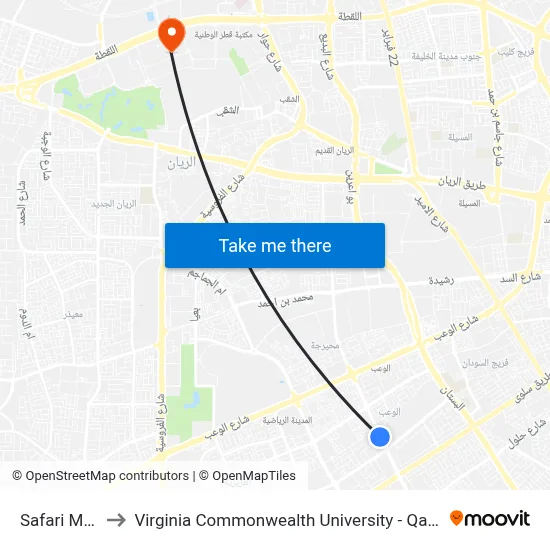 Safari Mall to Virginia Commonwealth University - Qatar map