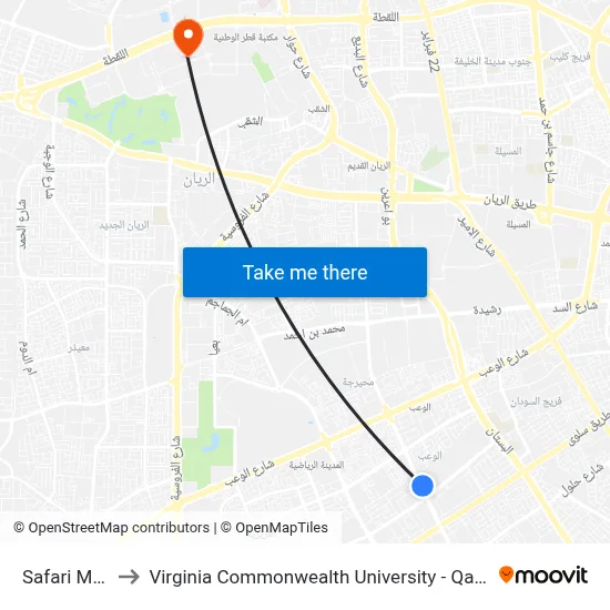 Safari Mall to Virginia Commonwealth University - Qatar map