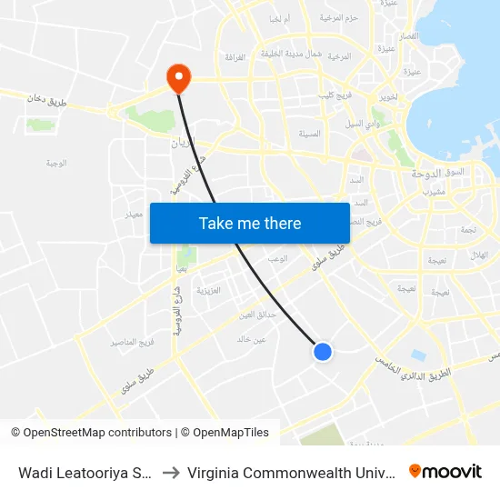 Wadi Leatooriya Service Street to Virginia Commonwealth University - Qatar map