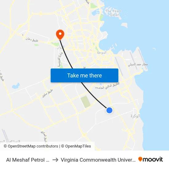 Al Meshaf Petrol Station to Virginia Commonwealth University - Qatar map