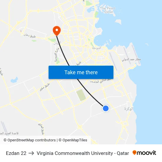 Ezdan 22 to Virginia Commonwealth University - Qatar map