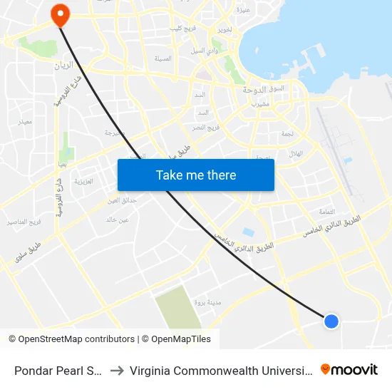 Pondar Pearl School to Virginia Commonwealth University - Qatar map