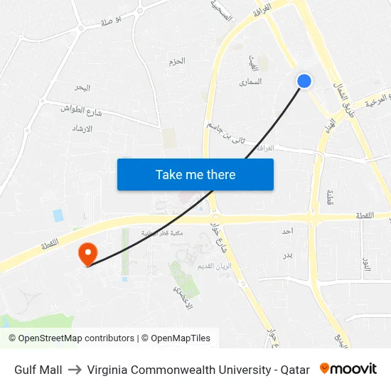 Gulf Mall to Virginia Commonwealth University - Qatar map