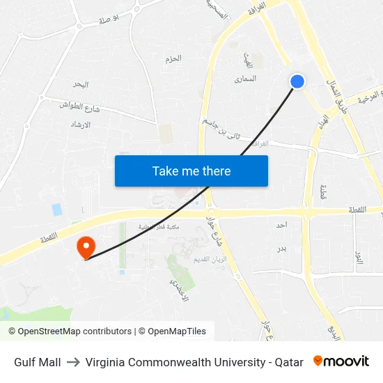 Gulf Mall to Virginia Commonwealth University - Qatar map