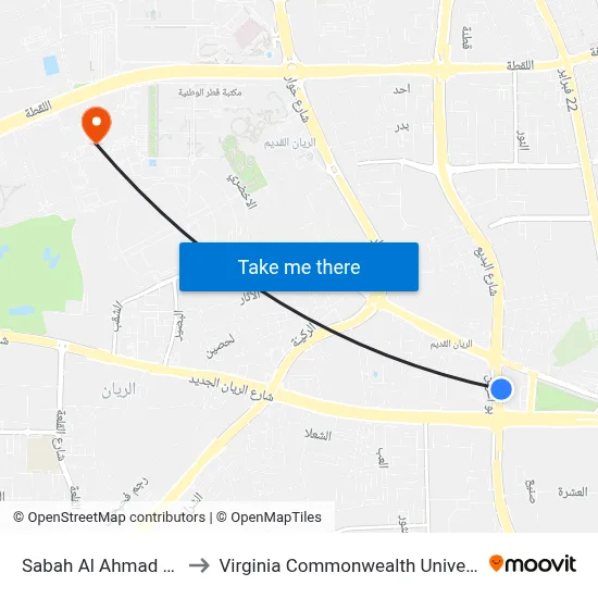 Sabah Al Ahmad Corridor to Virginia Commonwealth University - Qatar map