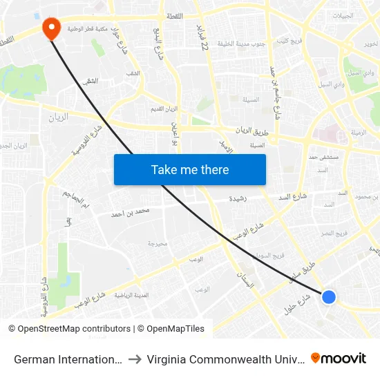 German International School to Virginia Commonwealth University - Qatar map