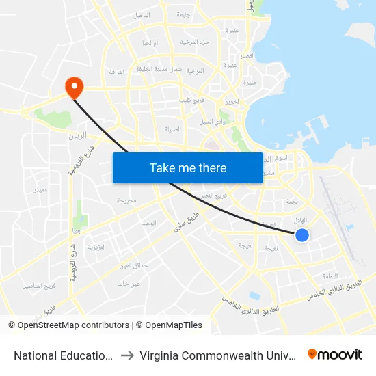 National Education Center to Virginia Commonwealth University - Qatar map