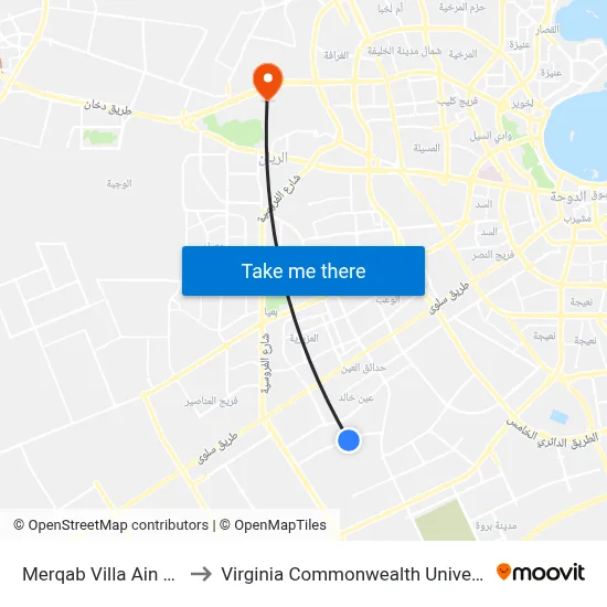 Merqab Villa Ain Khalid 3 to Virginia Commonwealth University - Qatar map