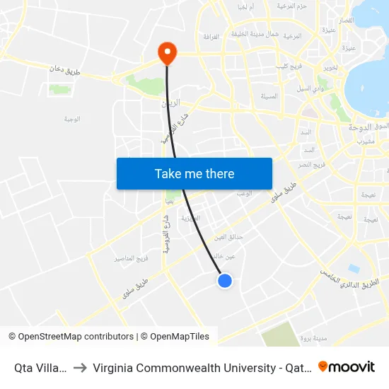 Qta Villa 7 to Virginia Commonwealth University - Qatar map