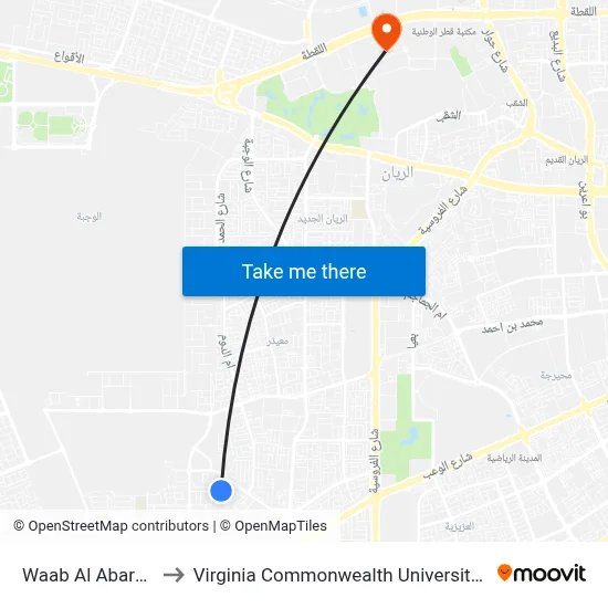 Waab Al Abareq Street to Virginia Commonwealth University - Qatar map